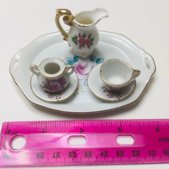 MINIATURE - PORCELAIN - CHINA - FLORAL - TEA SET - Picture 2 of 4